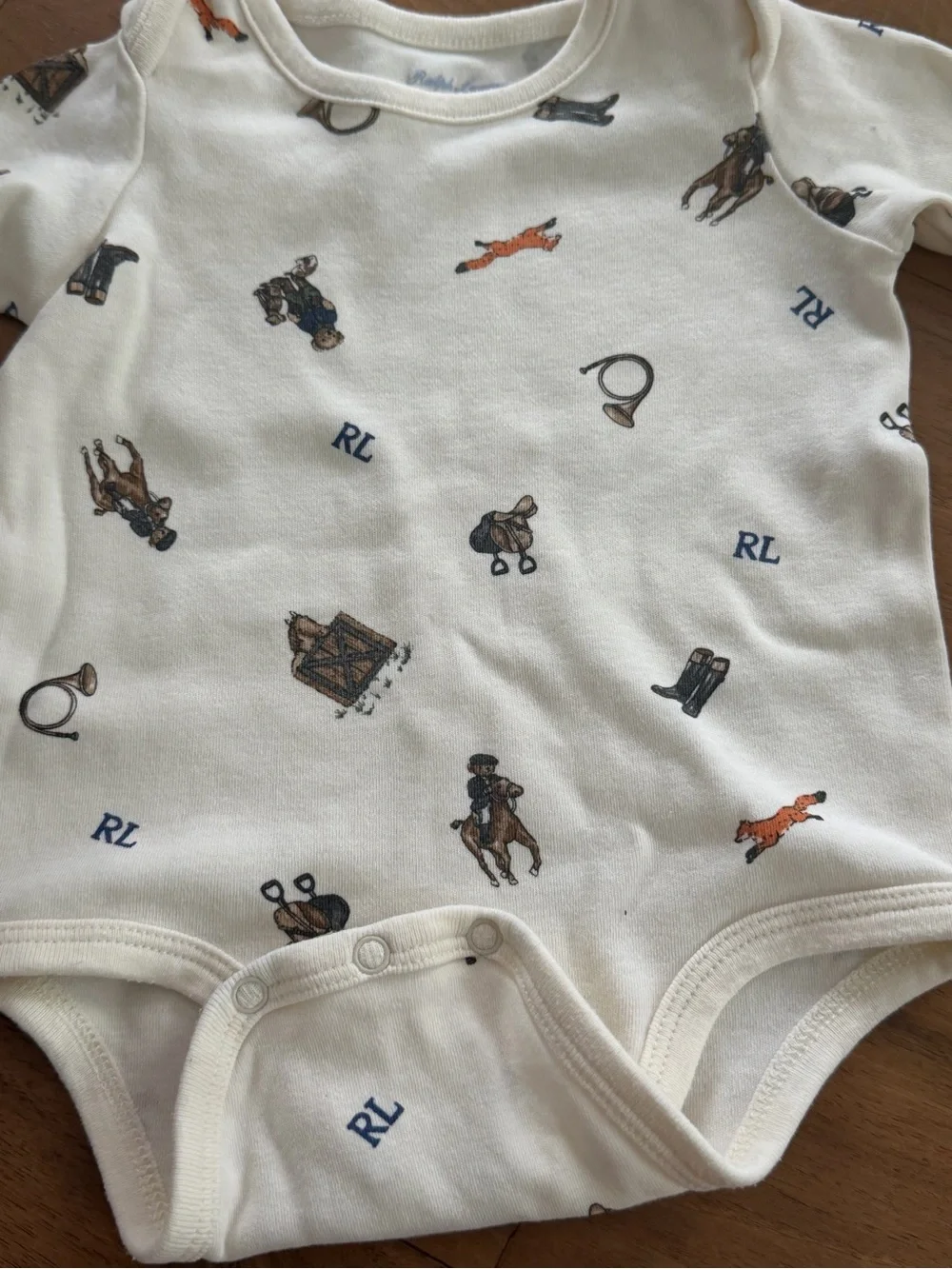 Ralph Lauren Cream Long-Sleeve Equestrian Print One-Piece